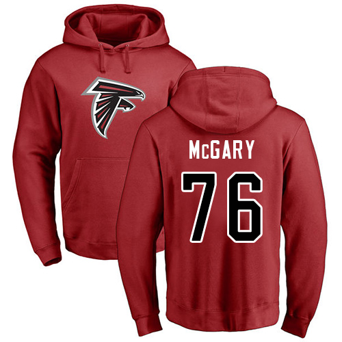 Atlanta Falcons Men Red Kaleb McGary Name And Number Logo NFL Football 76 Pullover Hoodie Sweatshirts